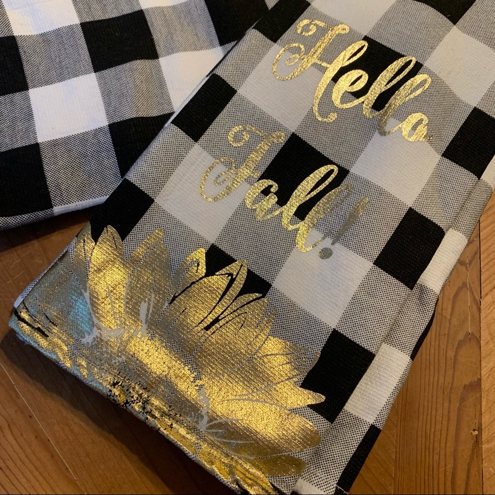 Kitchen Towels Gold Sunflower Black White Gingham